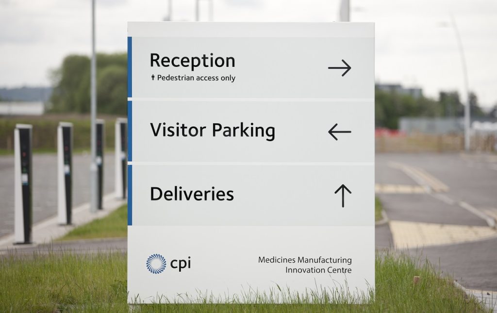 medicines manufacturing innovation centre Wayfinding Monolith