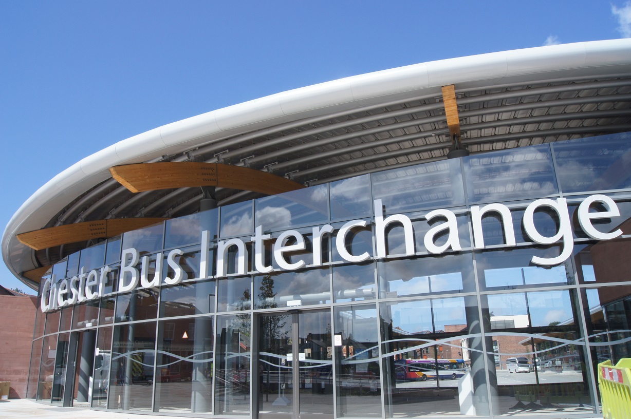 Chester Bus Interchange built up powder coated text