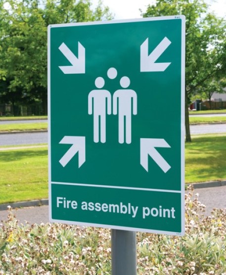 Post mounted Fire Assembly Point Sign