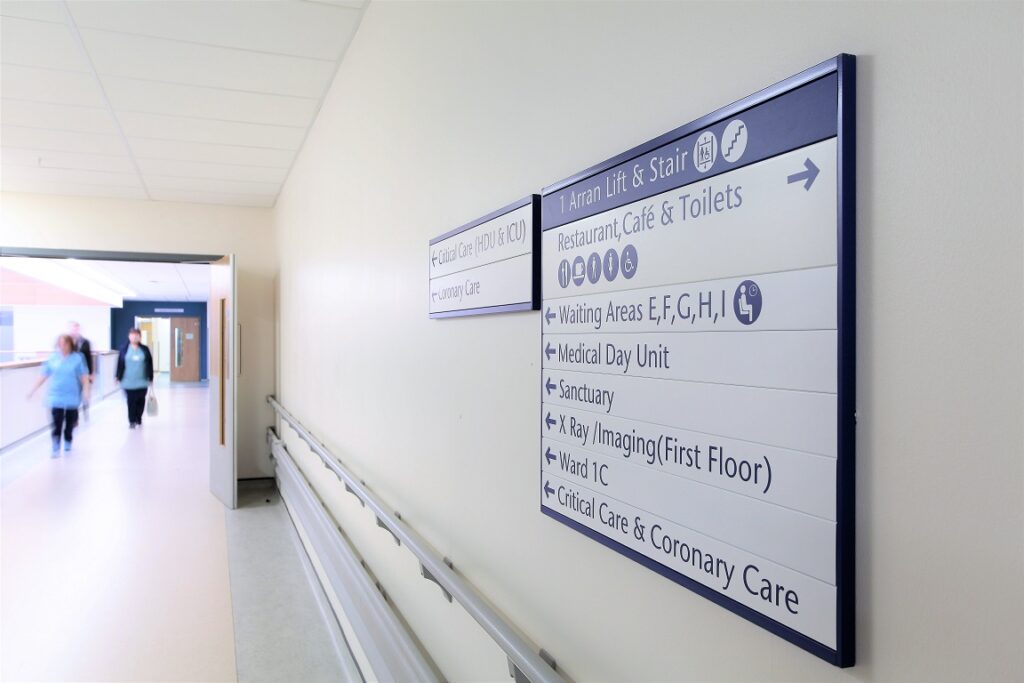 queen elizabeth university hospital modular directory sign system.