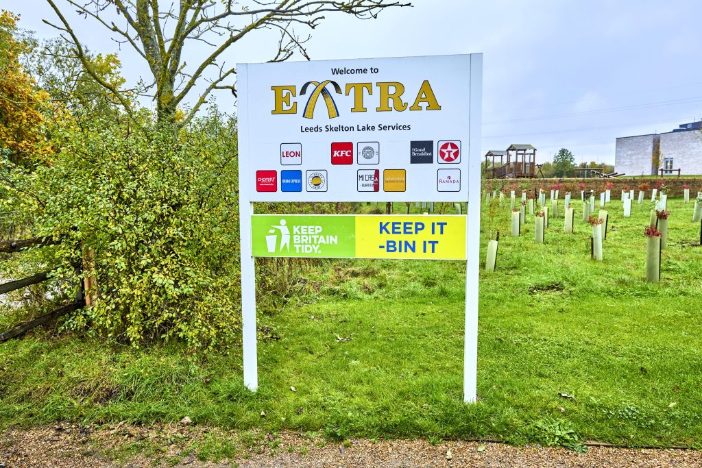 Warrinton Services sign package awarded to NOrsign Group Ltd. Sign panel and post sign from Extra MSA Leeds Skelton Lake.