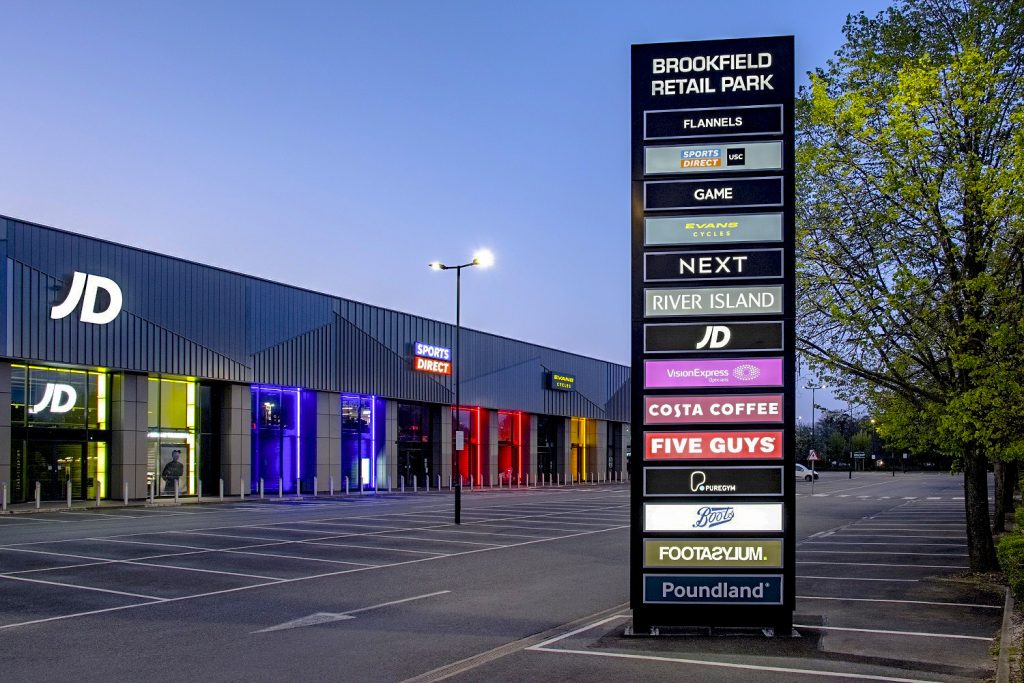 Brookfield Retail Park Illuminated Totem Sign by Norsign Group Ltd