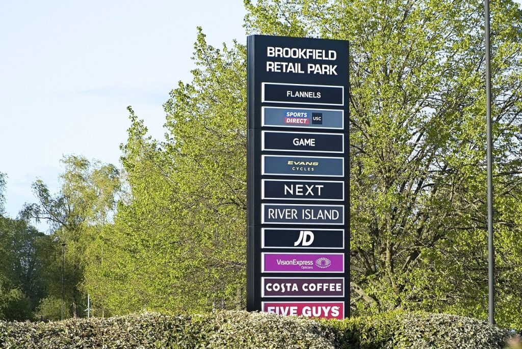 Brookfield Retail Park Illuminated Totem Sign by Norsign Group Ltd