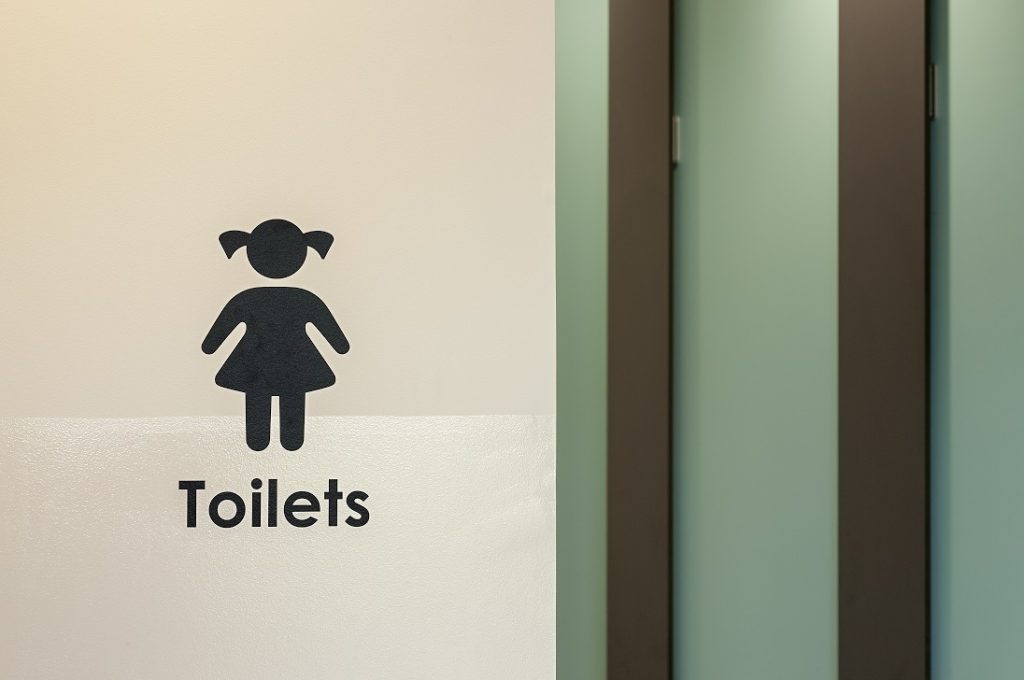 Newmains & St Brigids Cut Black Vinyl text reading toilets and female symbol