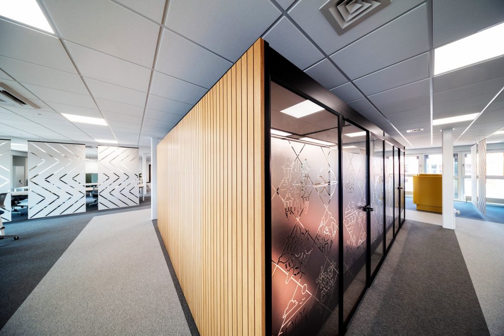 Dunedin House Meeting Room cut detail manifestations applied to internal glazing panels