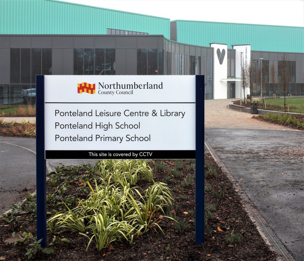 Ponteland Schools external post and panel wayfinding sign