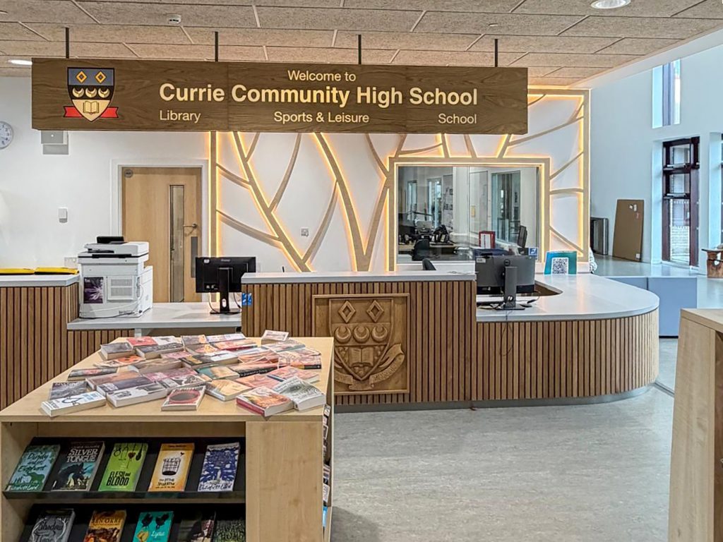 Currie High School Timber. Signage in Passivhaus Schools
