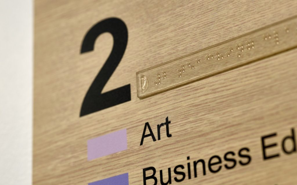 Wallyford Learning Campus, braille panel applied to the face of a directory sign