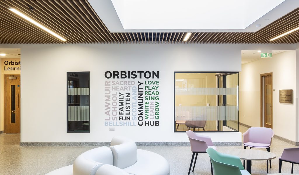 Orbiston Community Hub cut vinyl text values applied to an internal white wall