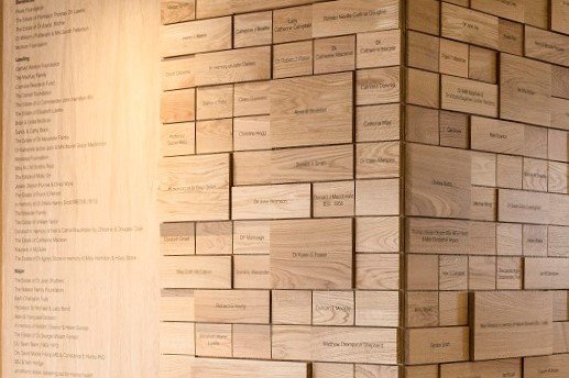 University of Glasgow School of Health and Wellbeing timber donor tiles