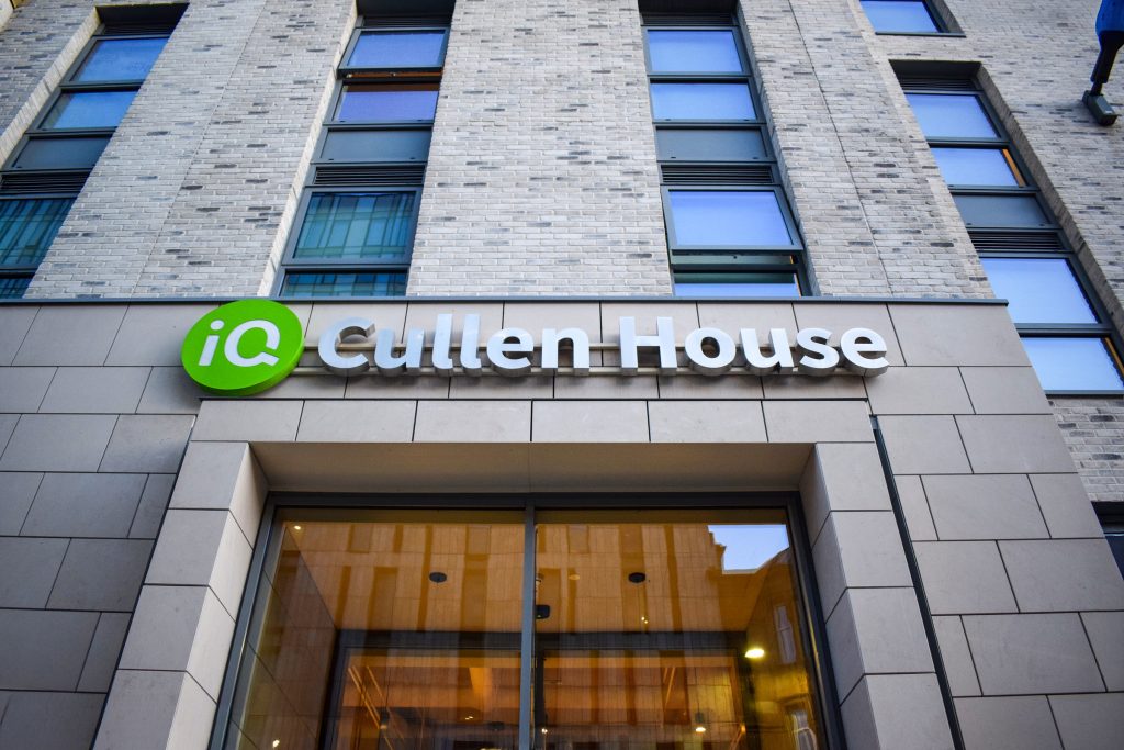 iQSA Cullen House Signage built up text and logo fitted on rails above the entrance