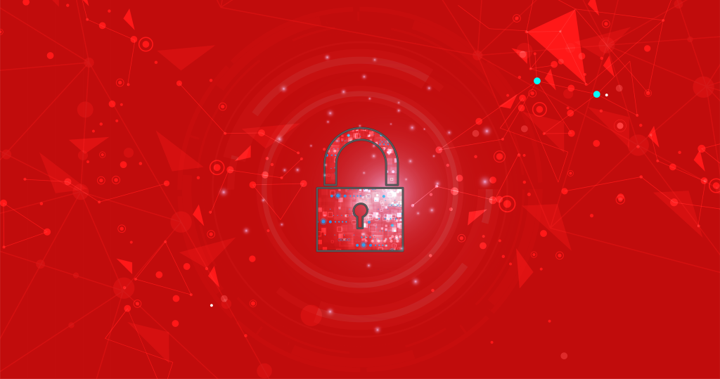 secure lock showing data on a red background