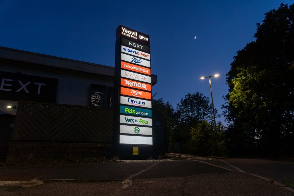 Yeovil Retail Park Illuminated Totem Sign