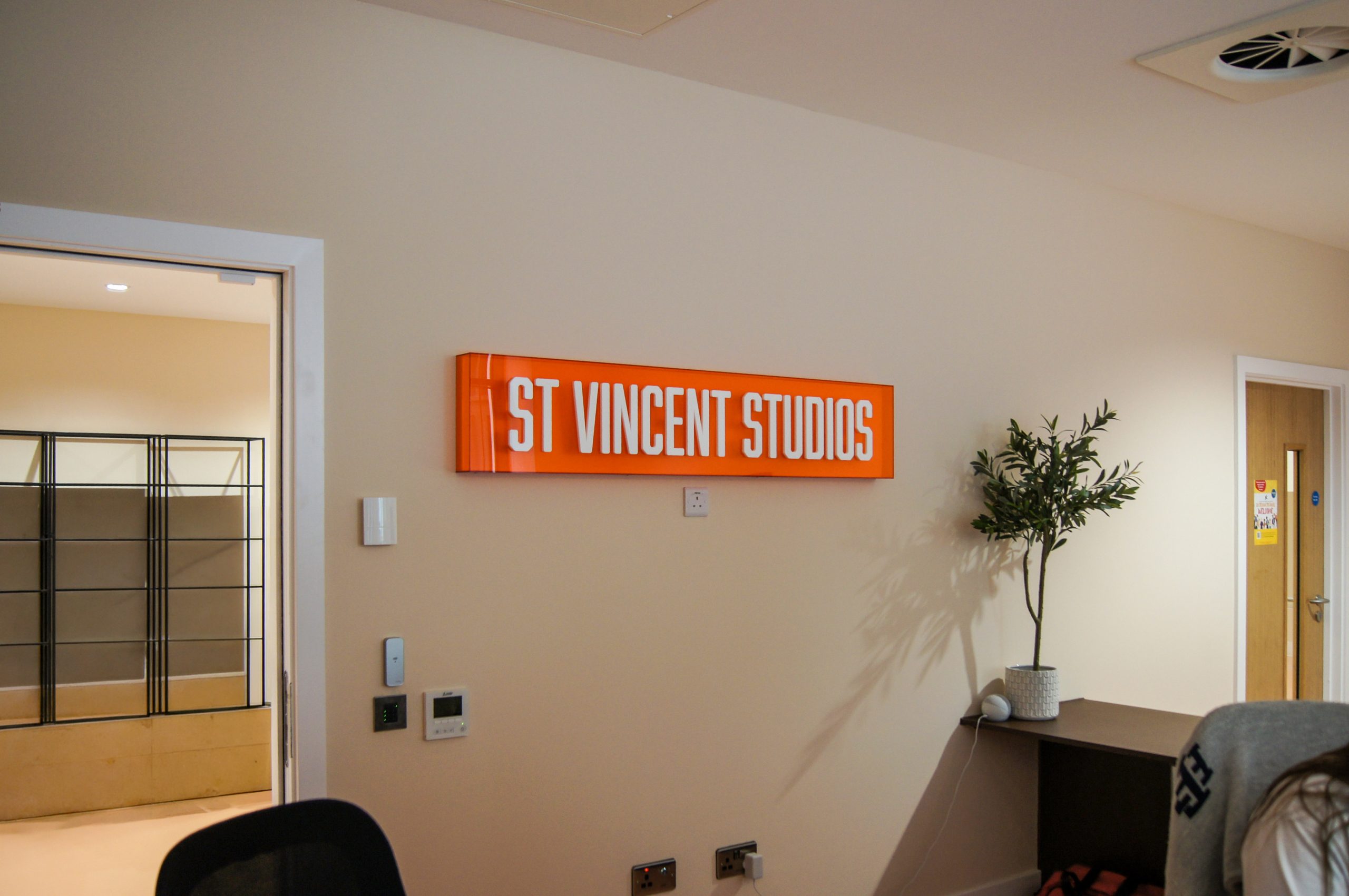 St Vincent Studios internal acrylic feature reception sign